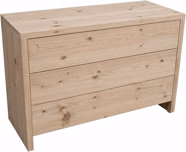 Cassettiera classica con 3 cassetti in legno massello di abete grezzo Mobili 2G L: 120 cm, P: 50 cm, H: 80 cm