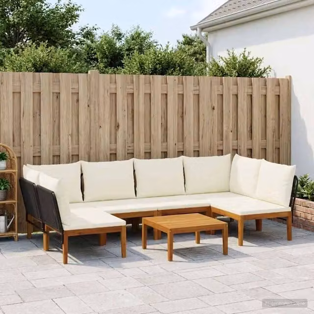 Set di 7 sedie moderne vidaXL in legno di acacia e corda naturale colore bianco per giardino e terrazza – 1