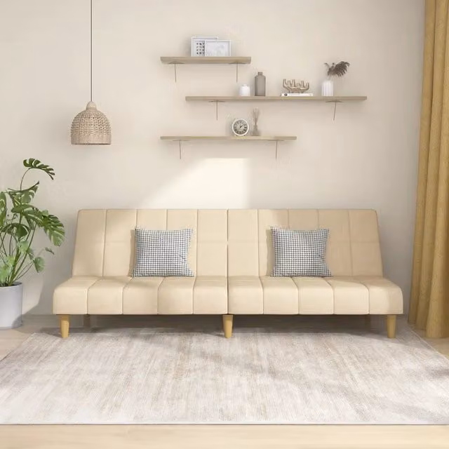 Divano Letto Click Clack vidaXL in Tessuto Beige con Struttura in Legno Solido e Poggiatesta Regolabile, Dimensioni Letto: 100 x 200 cm