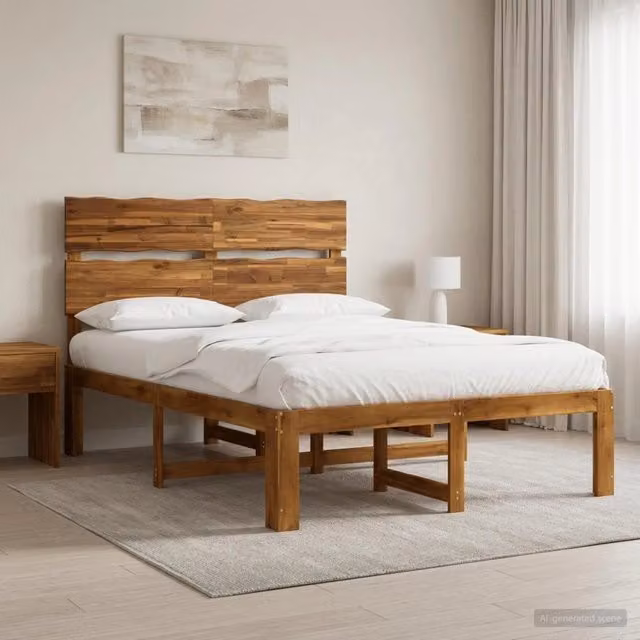 Letto matrimoniale con testiera ROSTOCK vidaXL in legno di acacia marrone L: 139 cm, P: 195,5 cm, H: 115 cm – 1