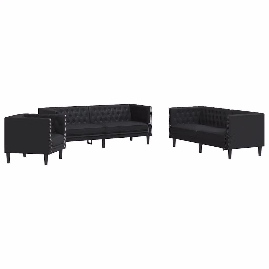Set di divani Chesterfield vidaXL in similpelle nera composto da un divano a 3 posti e un divano a 2 posti per il tuo soggiorno – 2