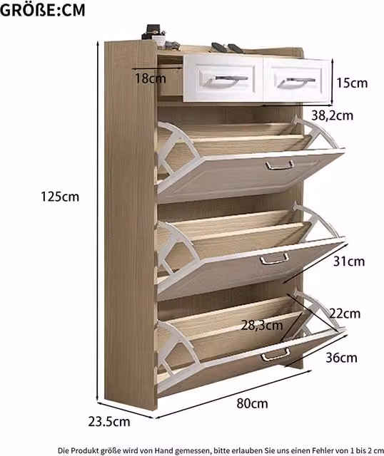 Scarpiere in legno girevole - Xylo - 80x23.5x125cm - 3 ante + 2 cassetti