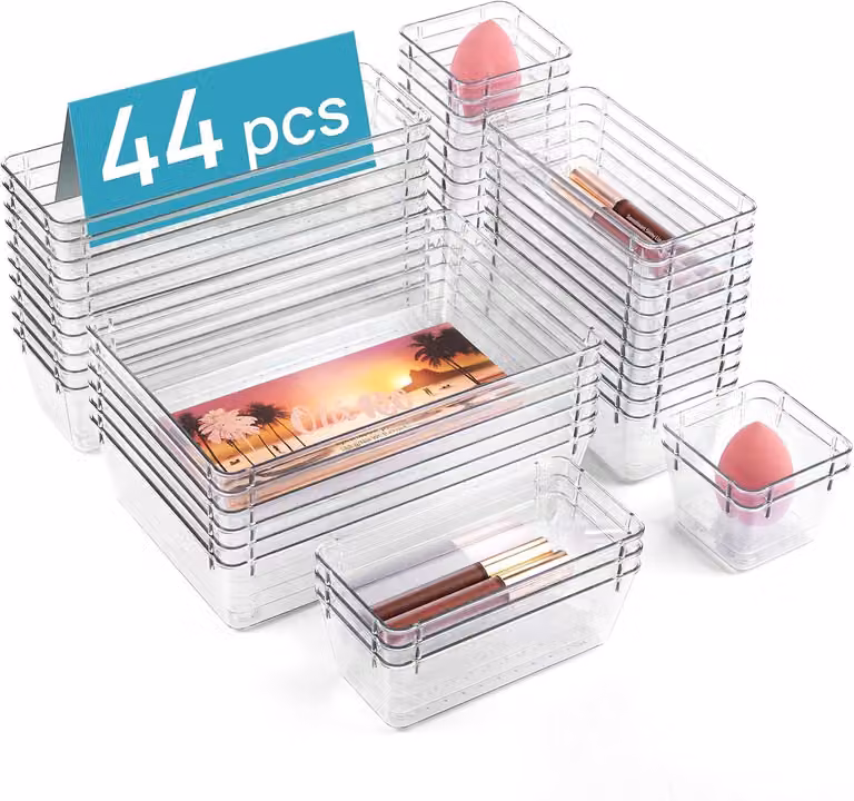 44 cassetti - Organizzatori - Scrivania - Organizzatori per cassetti in 4 dimensioni - Contenitori trasparenti in plastica per cosmetici - Camera da letto