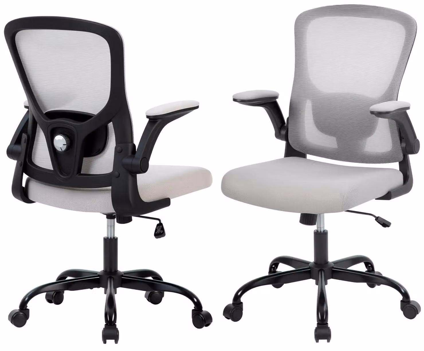 Sedia da ufficio ergonomica, portata massima 159 kg - Sedia da scrivania con schienale alto - Supporto lombare regolabile - Schienale in rete - Braccioli pieghevoli - Funzione basculante e bloccabile - Grigia