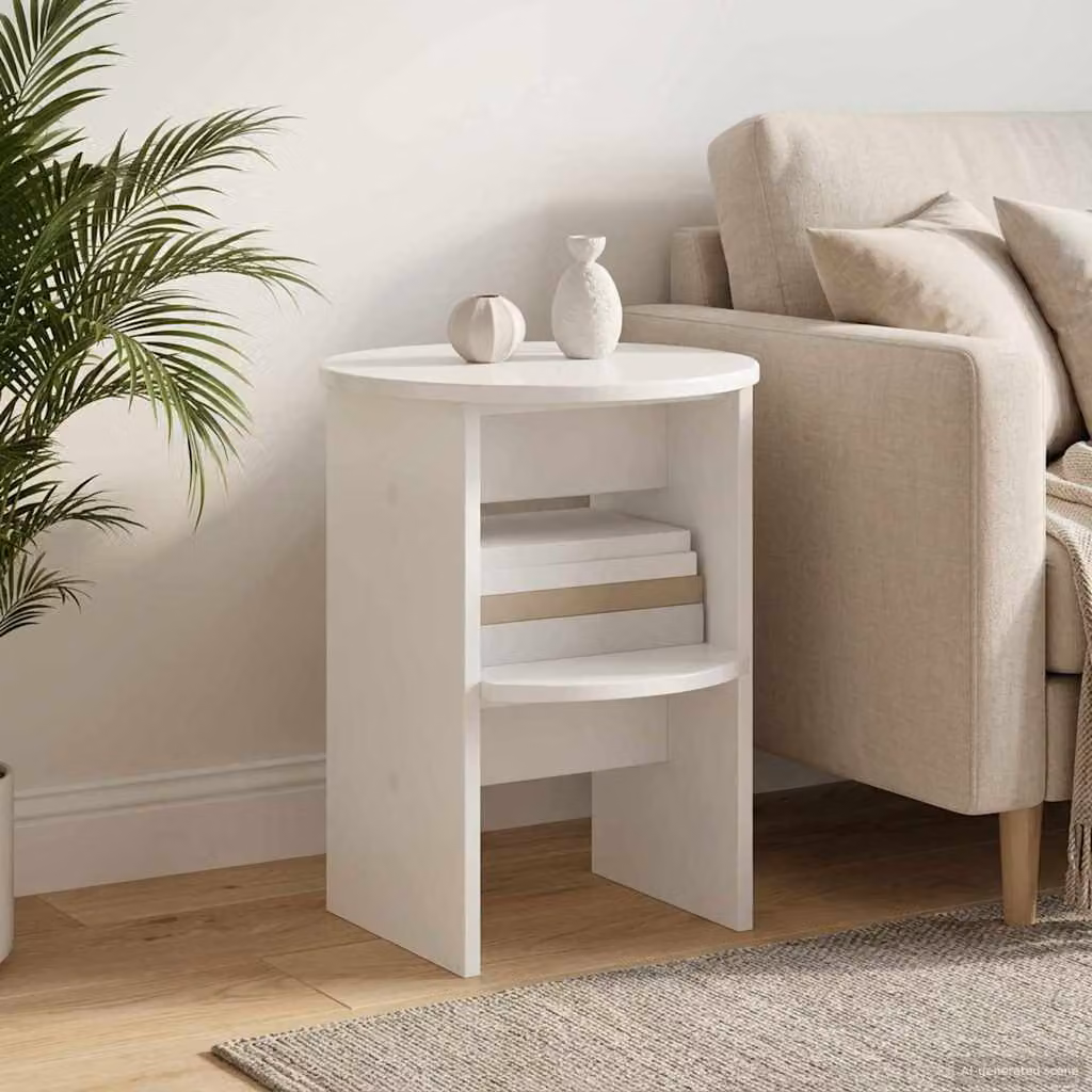 vidaXL Mobile laterale Bianco Lucido in Legno ingegnerizzato Ø40 x 50 cm