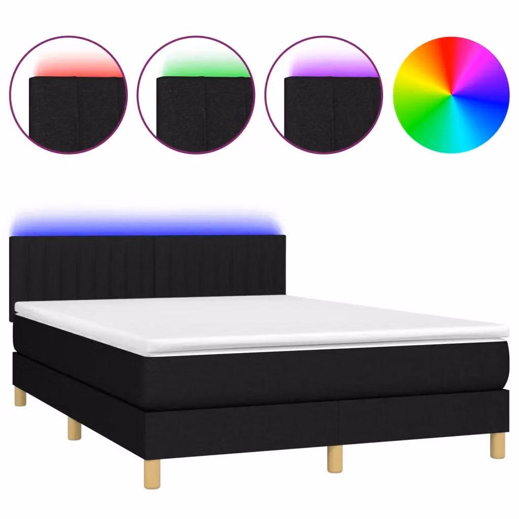 Letto a molle con materasso vidaXL in tessuto nero con illuminazione LED e porta USB L/P/H: 140 x 190 x 78 cm – 2