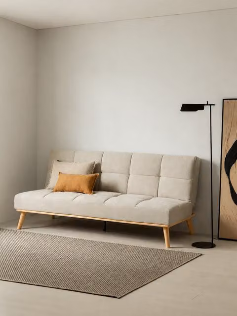 Divano letto Owen Kenay Home beige in tessuto con meccanismo click-clack L: 187 cm, P: 84 cm, H: 84 cm