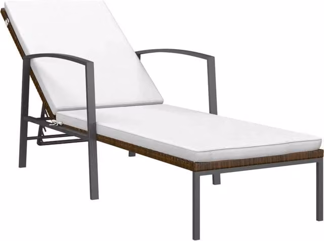 Lettino prendisole in rattan marrone con cuscino bianco e struttura in acciaio per giardino e terrazzo – 1
