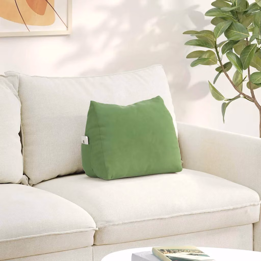 Cuscino a cuneo per schiena vidaXL in velluto a coste verde chiaro con rivestimento rimovibile L 45 cm x P 20 cm x H 35 cm