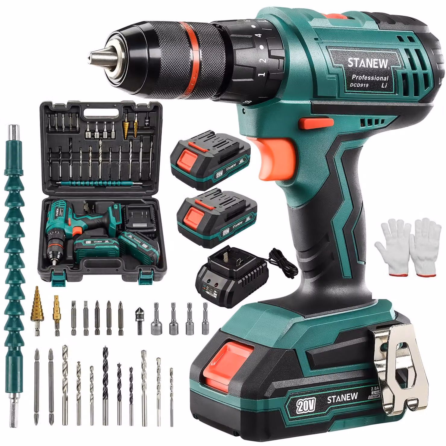 Trapano avvitatore a batteria al litio da 20 V, mandrino da 13 mm, coppia di 40 Nm