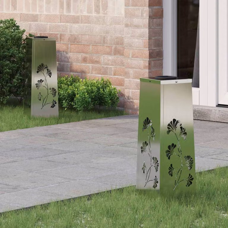 Set di 2 faretti LED solari vidaXL per sentieri e giardino, colore argento, luce bianco caldo, L/P/H: 18 x 18 x 50 cm