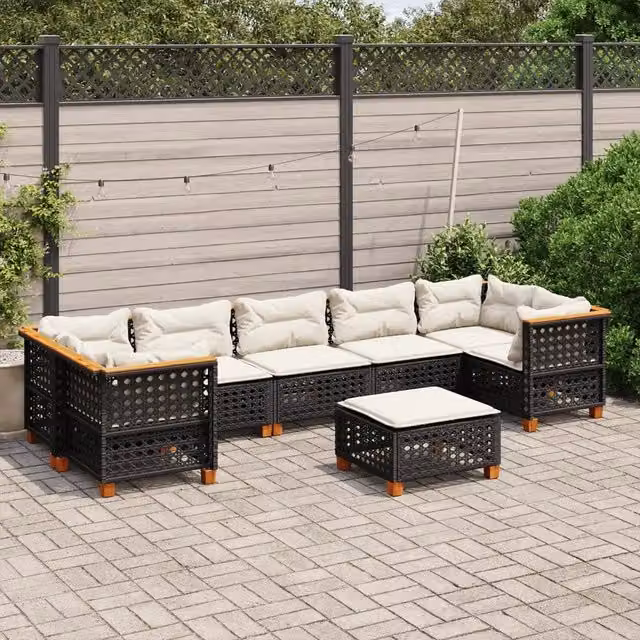 Set Divani da Giardino con Cuscini 8 pz Nero in Polyrattan 3261764
