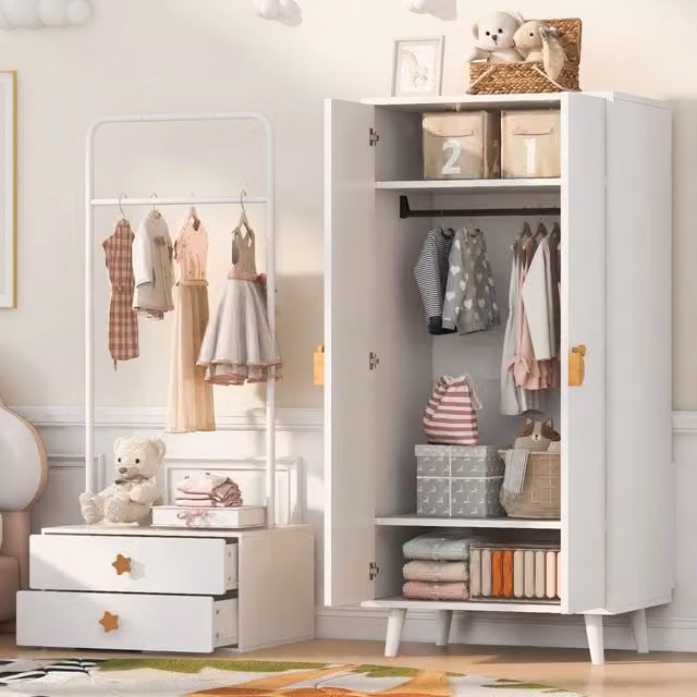 Armadio moderno a due ante con appendiabiti in MDF bianco opaco