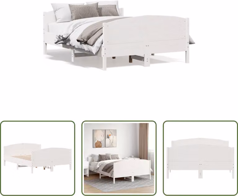 The Living Store Letto in legno massiccio con testiera bianca 120x200 cm in pino