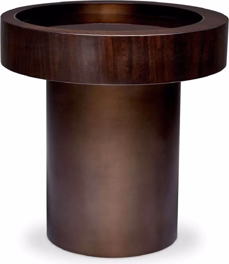 Tavolino Casa Padrino marrone scuro lucido / bronzo Ø 50 x H. 50,5 cm - Tavolo rotondo da soggiorno - Mobili da soggiorno - Mobili - Arredamento - Arredamento da soggiorno