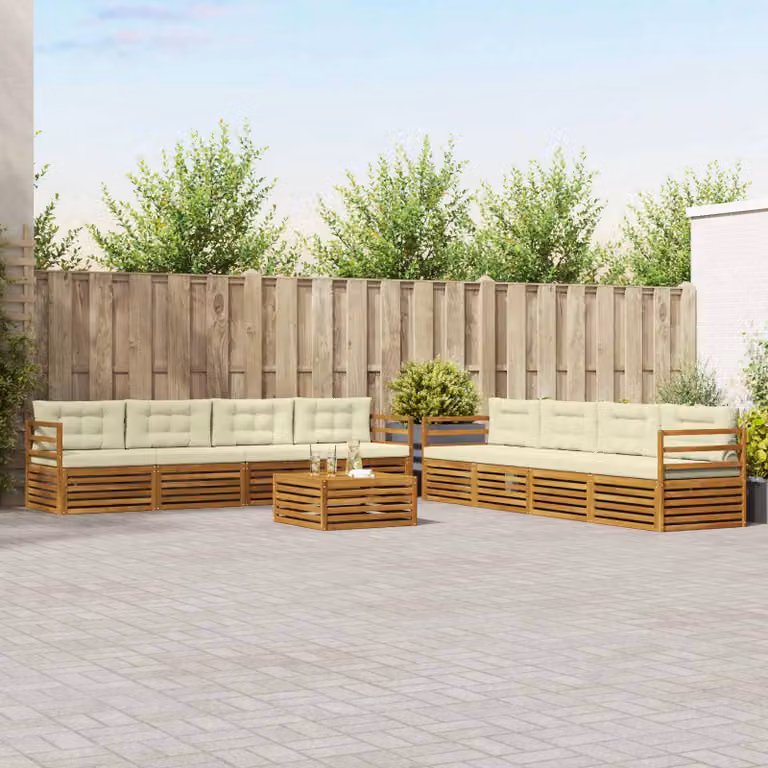Set di divani da esterno vidaXL a forma di U in legno di acacia con cuscini, colore beige e marrone