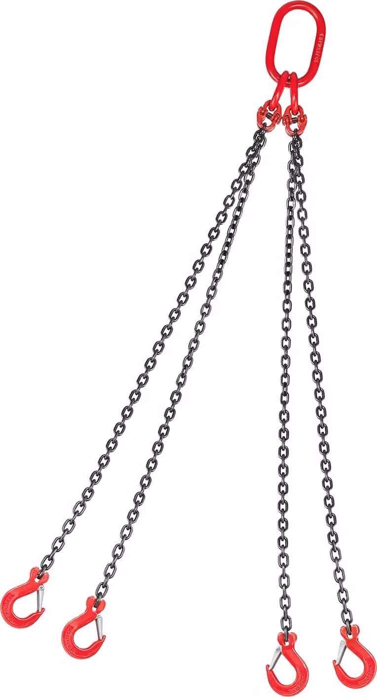 SucceBuy braca a catena 6,3 mm x 1,5 m, catena a braca con 4 ganci, robusta catena per gru in lega d'acciaio G80, portata 2993 kg, paranco a catena regolabile per lavori di fissaggio del carico e traino