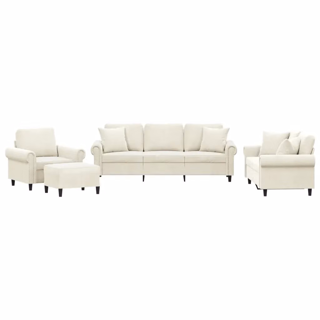 Set di divani 4 pezzi vidaXL in velluto beige con pouf e cuscini per soggiorno – 2