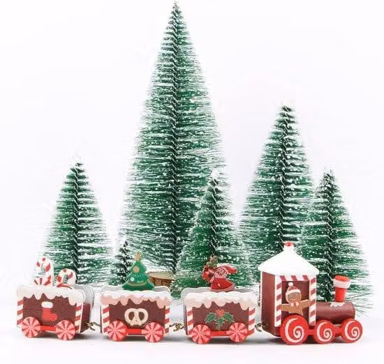 Piccolo albero di Natale in plastica a 7 pezzi con decorazioni in sisal, ideale per tavolini