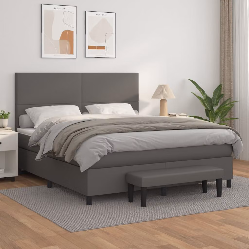 vidaXL Giroletto a Molle con Materasso Ibrido in Similpelle Grigio e Bianco L/P/H: 200 x 160 x 128 cm – 1