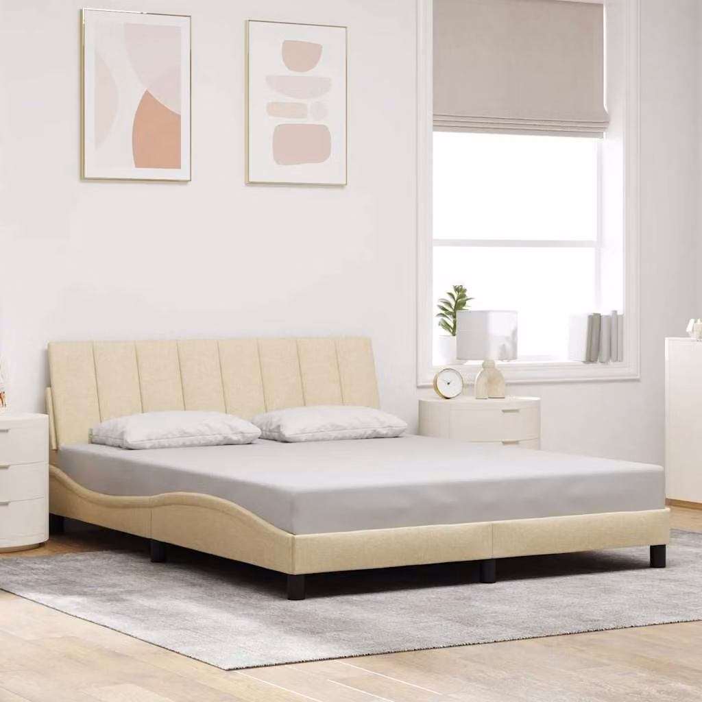 vidaXL Giroletto senza Materasso Hanko Beige in Tessuto L/P: 160 x 200 cm