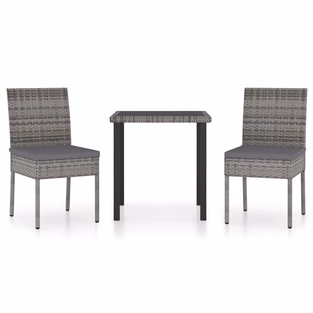 Set da pranzo da giardino moderno vidaXL in polyrattan grigio e nero con tavolo in vetro quadrato – 2