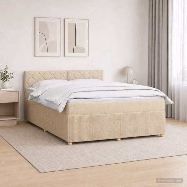 Letto box spring con materasso Crema 140 x 190 cm Tessuto 3452937