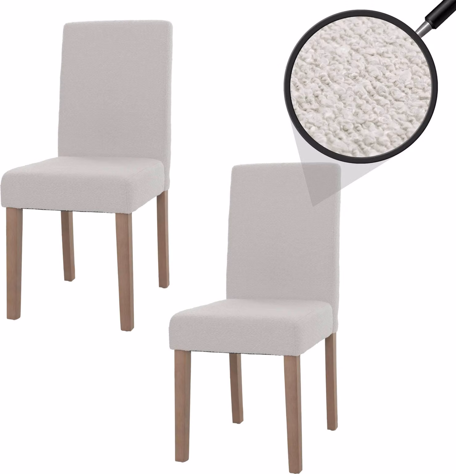 set di 2 sedie per sala da pranzo Littau, sedia da cucina con schienale alto, tessuto/tessuto bouclé legno ~ crema, gambe color naturale
