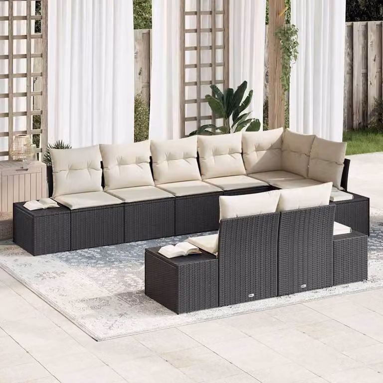 Maison Exclusive - Set Divano da Giardino 8 pcs Nero e Crema Poly Rattan