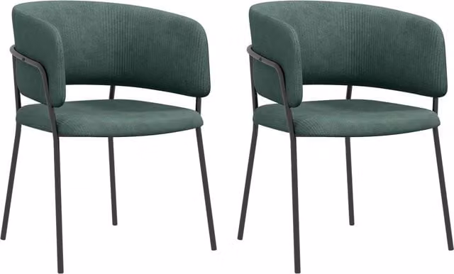 Set di 2 sedie moderne per cucina e soggiorno in tessuto effetto velluto verde con struttura in metallo, L: 57 cm, P: 53 cm, H: 73 cm – 1