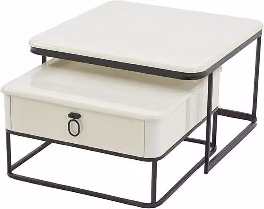 Beige Couchtisch mit Schubladen Wohnzimmer Hochwertig luxuriöse Möbel Designer