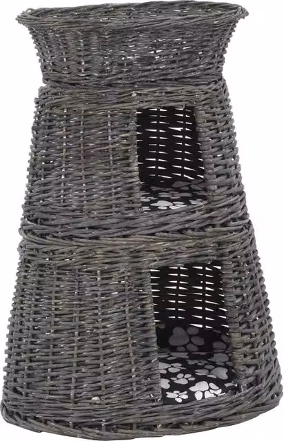 Set di 3 Ceste per Gatti con Cuscini in Salice Naturale e Tessuto Grigio, L 47 cm x P 34 cm x H 60 cm, CFW8492823