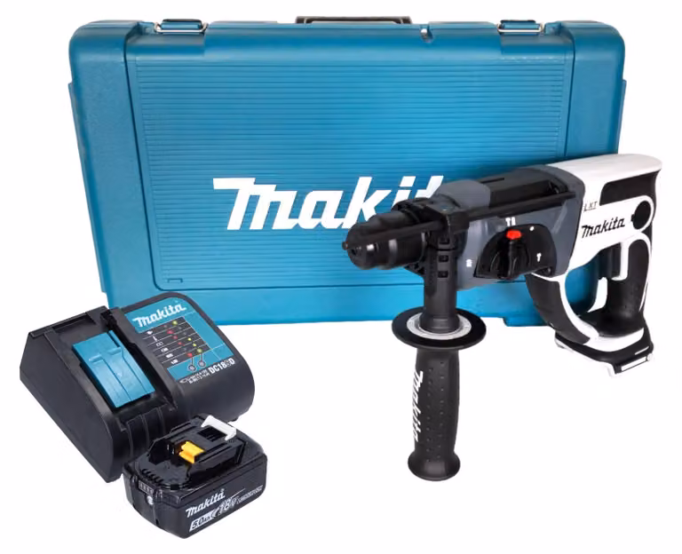 Makita DHR 202 ST1W Trapano a percussione a batteria 18 V 20 mm 2,0 J bianco + 1x batteria ricaricabile 5,0 Ah + caricabatterie + custodia