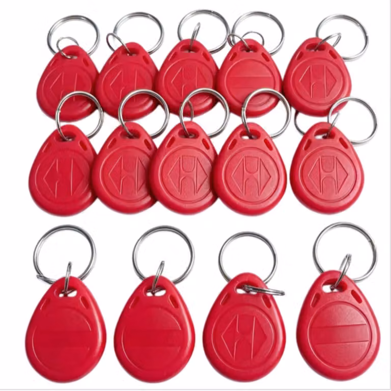 10 portachiavi RFID T5577 da 125 kHz, riprogrammabili, di colore rosso