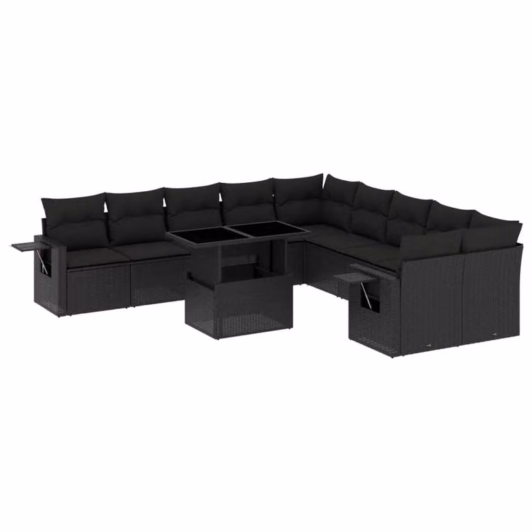 Set Divani da Giardino 11 pz con Cuscini in Polyrattan Nero