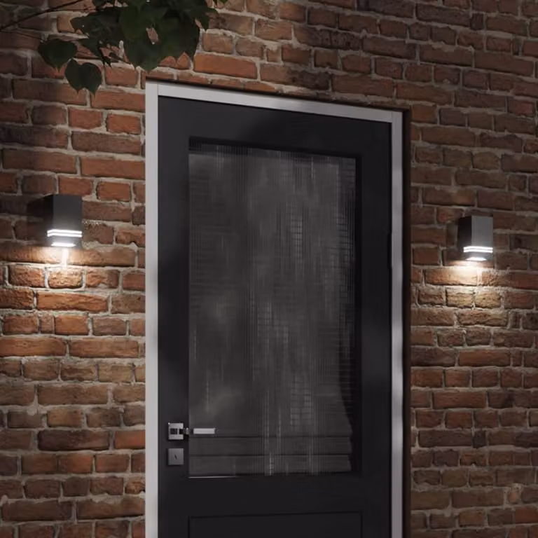 Set di 2 applique da esterno vidaXL nere in acciaio inossidabile e plastica, modello moderno a parete con illuminazione up/down e protezione IP44
