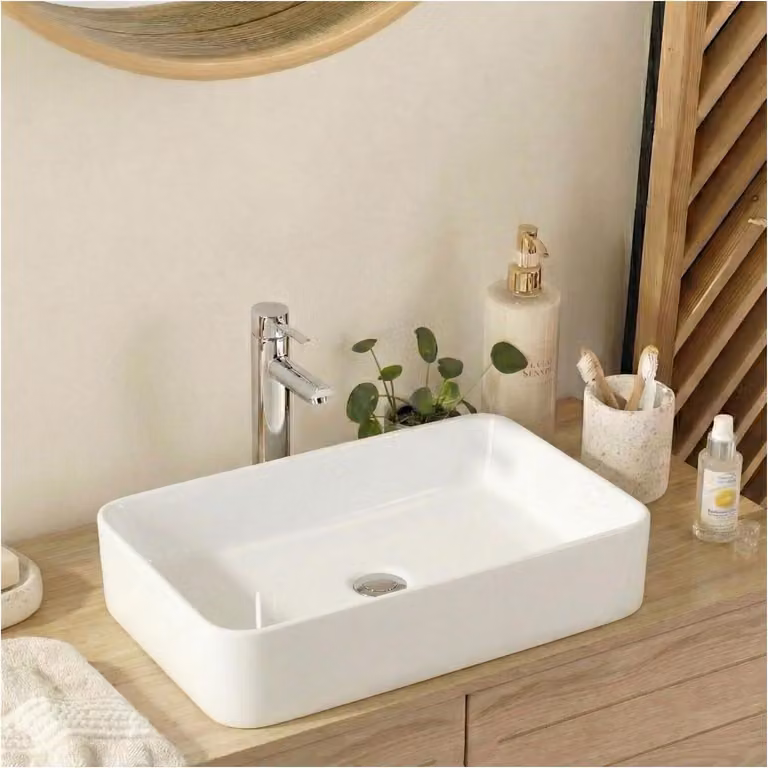 Lavabo da appoggio rettangolare in Vetroceramica bianca SADDY 60x37cm