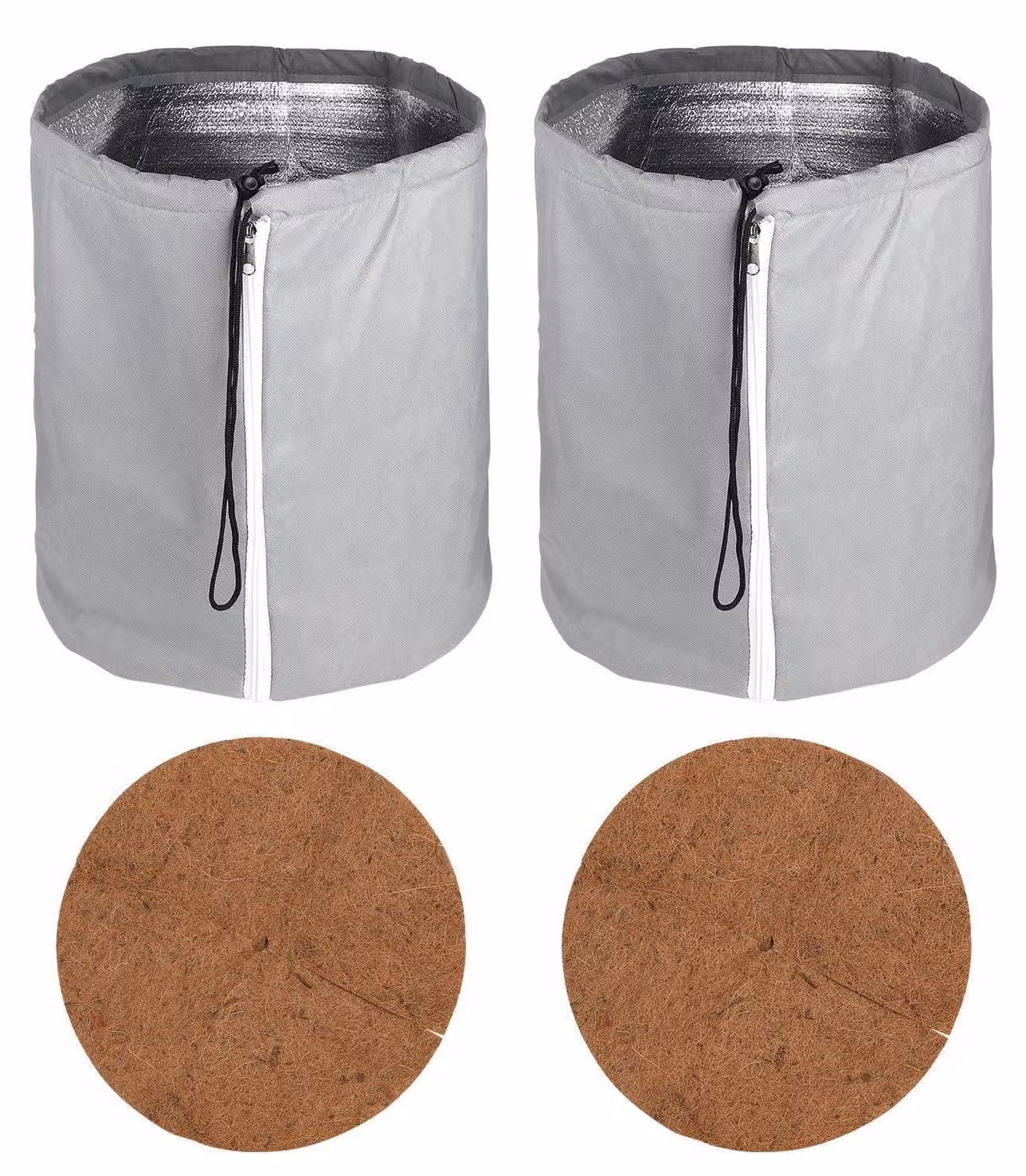 Thermo Topfschutz per piante, set da 2, 50 x 45 cm, colore grigio, con cerniera e feltro di cocco