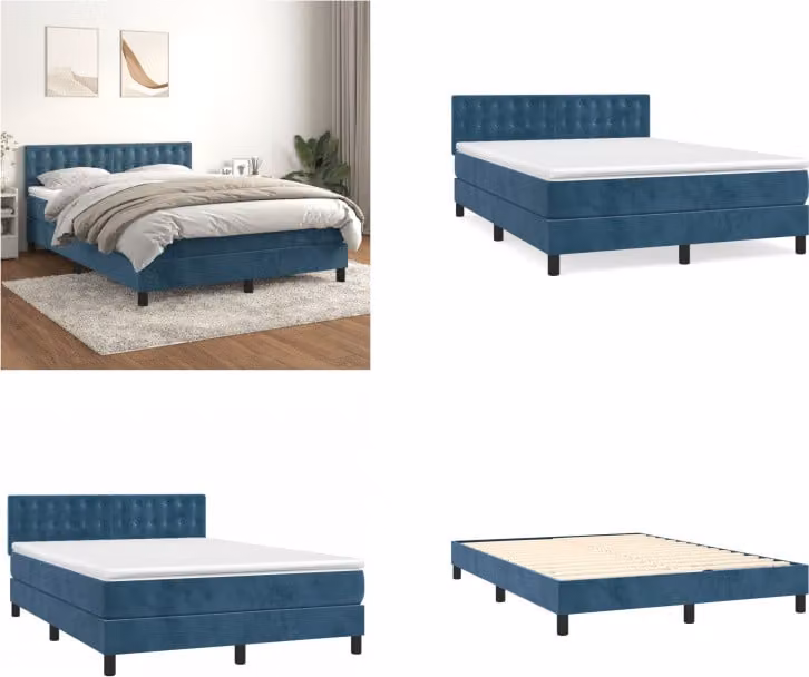 vidaXL Letto a molle con materasso blu scuro 140x200 cm in velluto - Letto a molle - Boxspringbetten - Bett - Schlafzimmermöbel