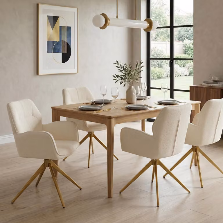 MODFU, set di 2 poltrone girevoli, con gambe in metallo e schienale, adatte per la cucina o il soggiorno, colore bianco crema