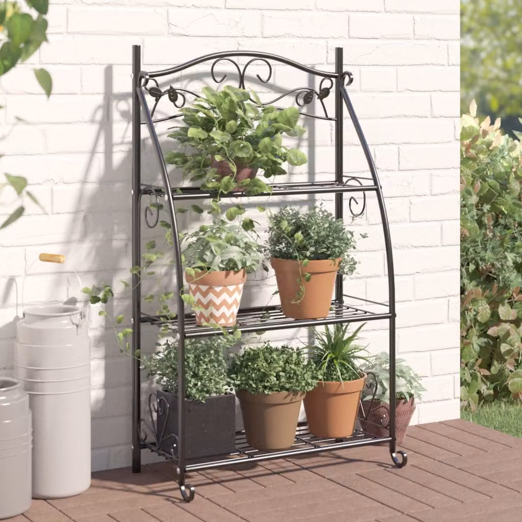 Fioriera nera vidaXL in metallo per giardino e balcone L: 56 cm, P: 30 cm, H: 96 cm