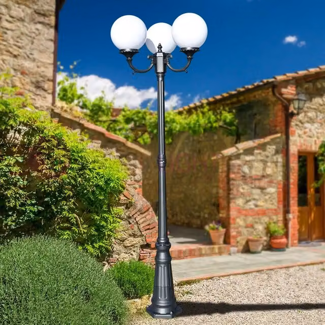 ORIONE ANTRACITE Lampione a 3 luci per Esterno Giardino con sfere globi policarbonato d.25 GARDENLIGHT