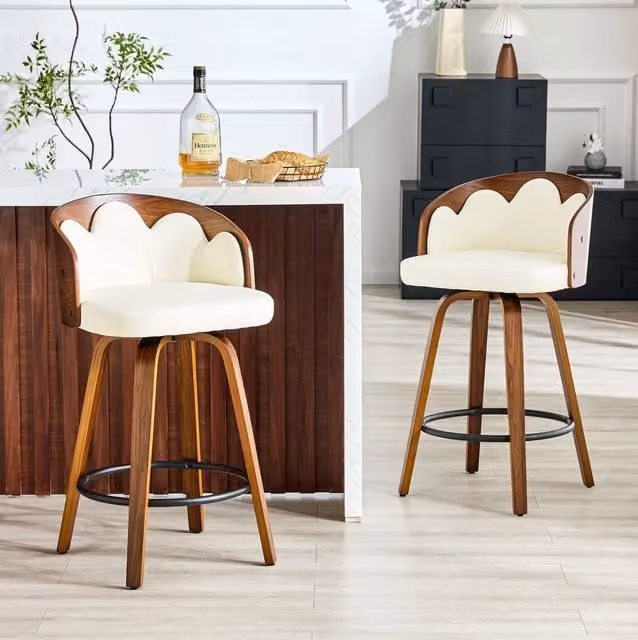 Sgabello da bar 64;5 x 53 cm bianco in legno curvato con schienale a fiore