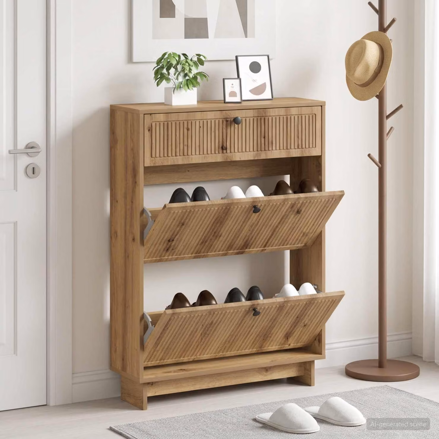 Mobile porta scarpe moderno vidaXL in legno e metallo, L: 78 cm, P: 24 cm, H: 103 cm