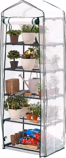 Mini Serra in Acciaio e Tarpaulina in PVC Resistente a 5 Strati di Colore Bianco per Giardino e Orto