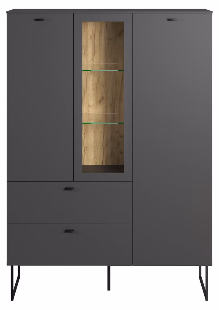 Calicosy - Credenza alta a 2 ante, 2 cassetti e 1 vano a giorno L100 cm - VELA