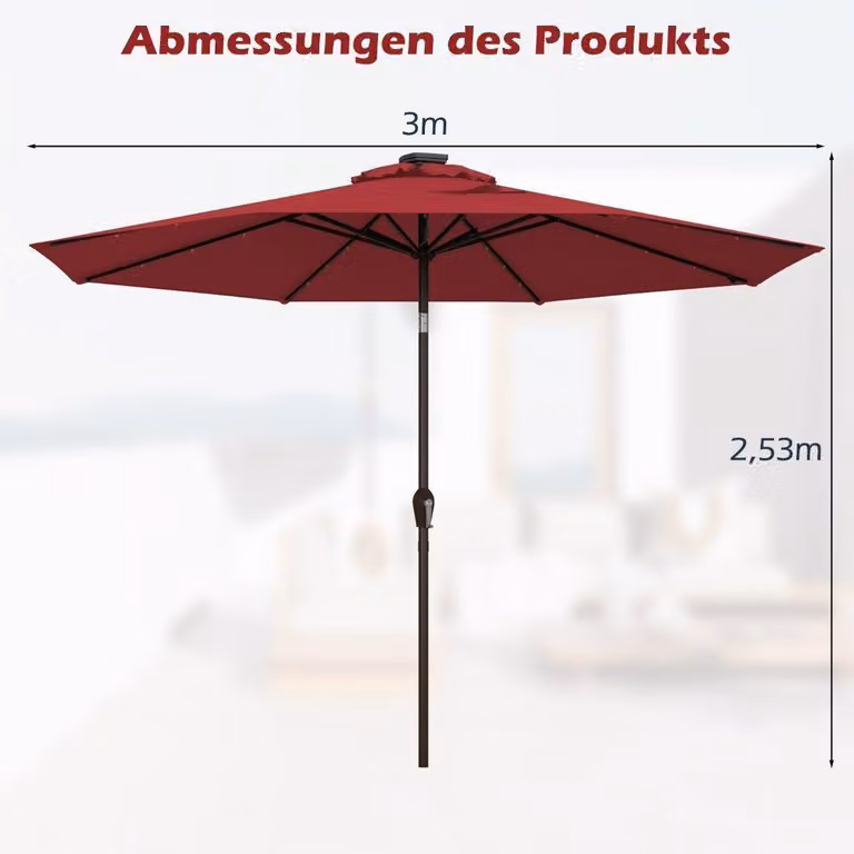 Ombrello a sbalzo con illuminazione a LED Ombrellone rotondo Ombrellone da giardino ad energia solare manovella rosso ø 3M