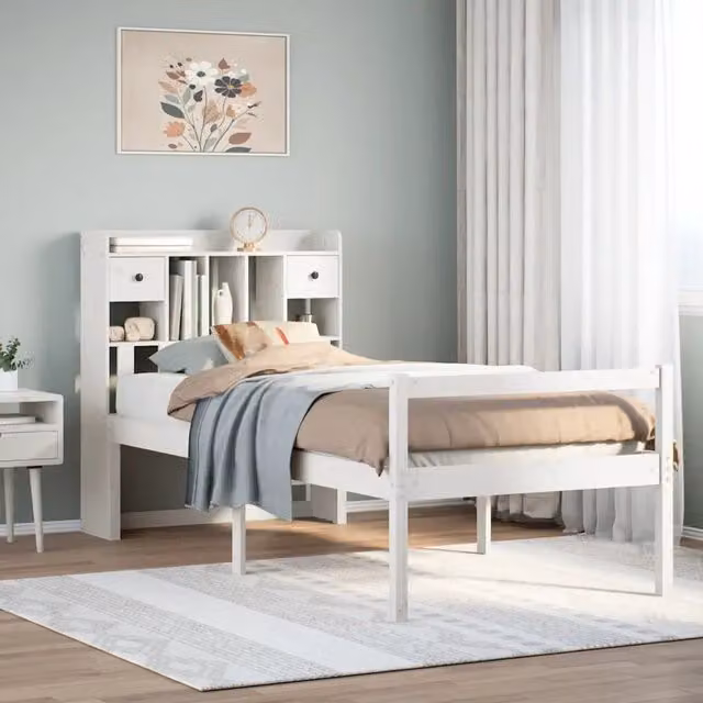 Letto Libreria senza Materasso Bianco 90x190 cm Massello Pino 3322042