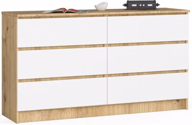 Cassettiera AKORD K140 Quercia Artisan 138 cm 6 cassetti inserto frontale Bianco 138x40x77 cm