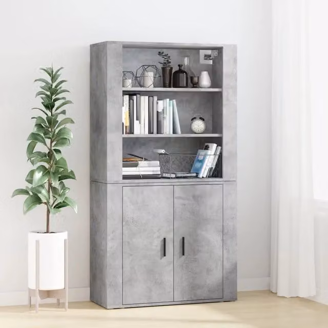 Credenza moderna vidaXL in legno multistrato grigio cemento, sospesa per sala da pranzo